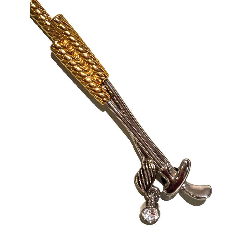 Liz Claiborne Golf Clubs Rhinestone‎ Ball Brooch Pin Gold & Silver Novelty New